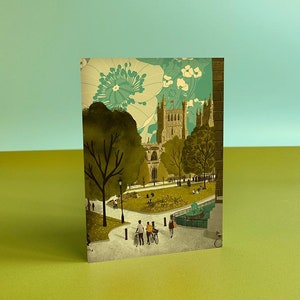 Tarjeta con ilustración de la catedral verde de Bristol College