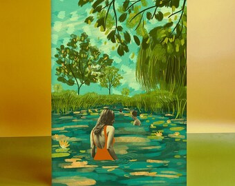 Wild River Swimming Illustration A3 Print