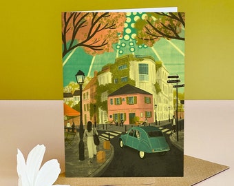 Paris Montmartre Cafe Illustration Card