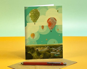 Bristol Balloon Fiesta Clifton Suspension Bridge Illustration Card