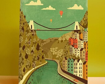Bristol Clifton Suspension Bridge Illustration Print A4 | A3 | A2