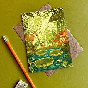 Tarjeta con ilustración del jardín botánico