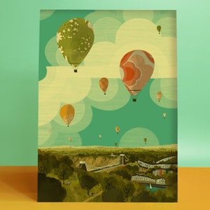 Bristol Balloon Fiesta Clifton Suspension Bridge Illustration Print A3