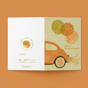 Just Married Vintage Car Illustration Card zdjęcie 3