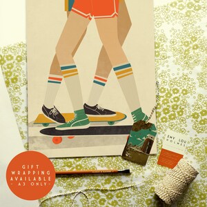 Skateboarding 1970s Illustration Poster A4 A3 A2 image 8