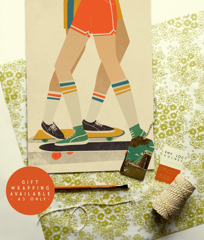 Skateboarding 1970s Illustration Poster A4 A3 A2 image 8