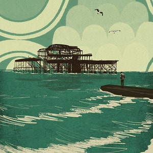 Tarjeta con ilustración del muelle oeste de Brighton imagen 2