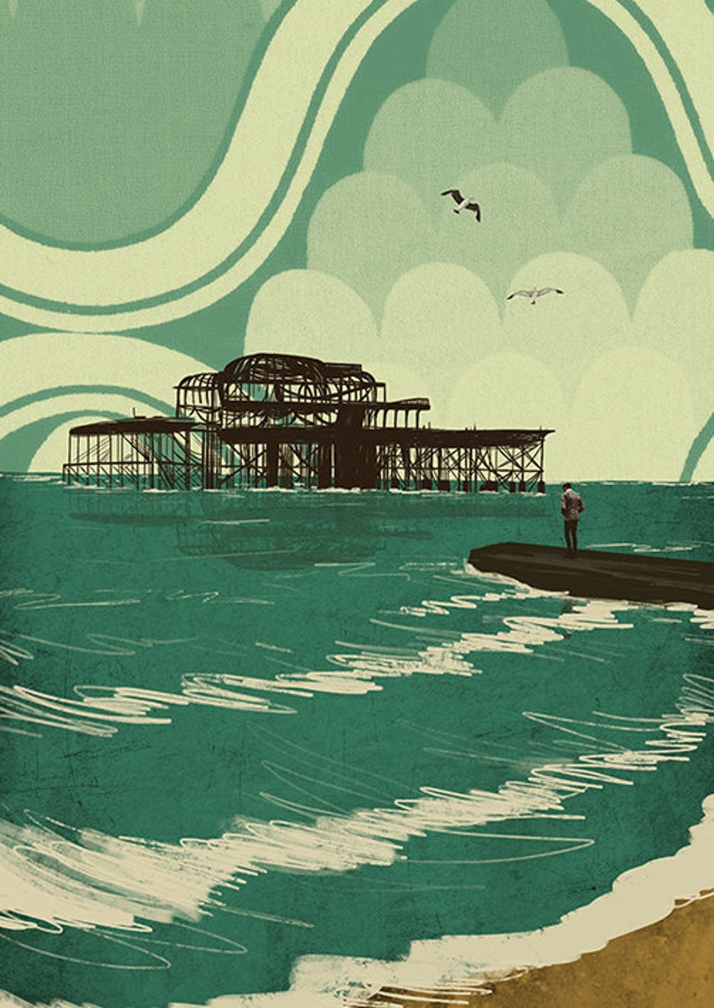 Tarjeta con ilustración del muelle oeste de Brighton imagen 2