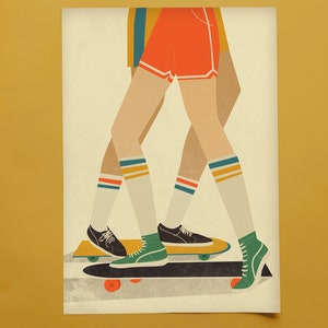 Skateboarding 1970s Illustration Poster A4 A3 A2 image 3