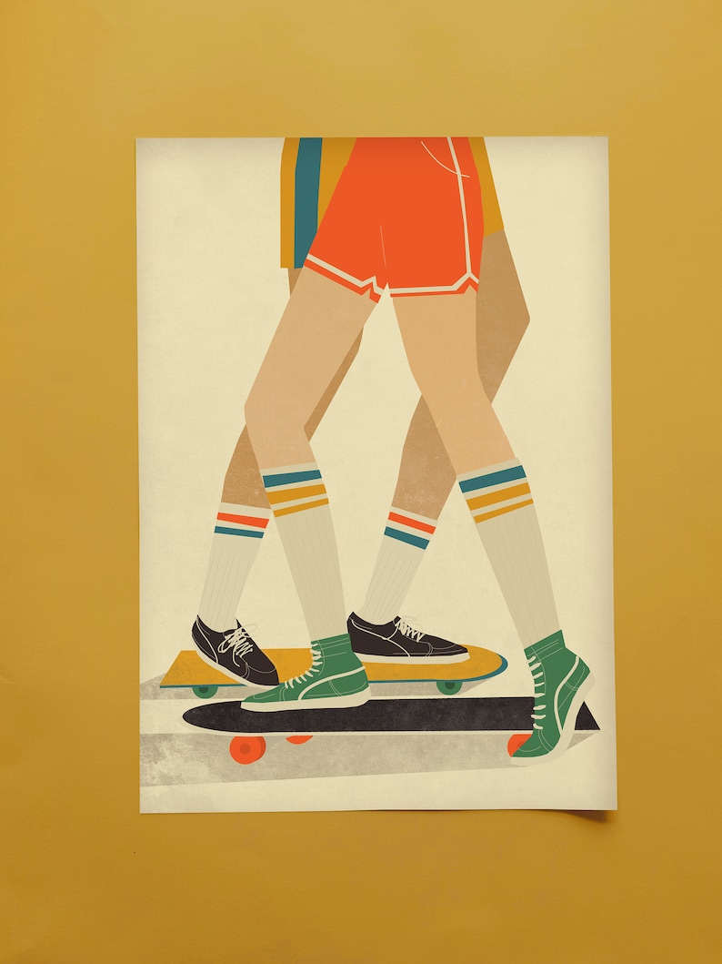 Skateboarding 1970s Illustration Poster A4 A3 A2 image 3