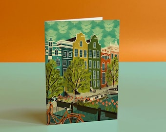 Amsterdam Houses Illustration Card