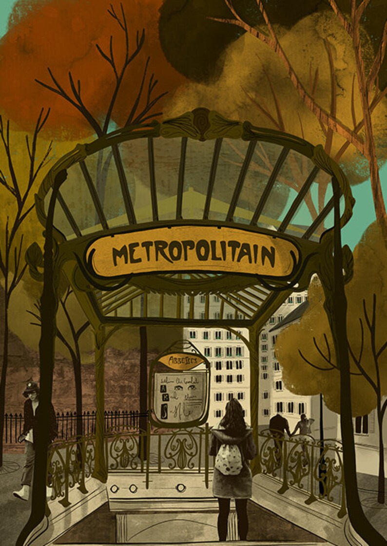 Paris Metro of Paris Art Nouveau Illustration Card image 2