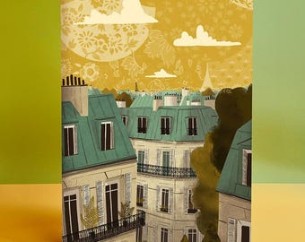Paris Rooftops of Paris Illustration Print A3