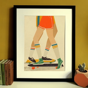 Skateboarding 1970s Illustration Poster A4 A3 A2 A3