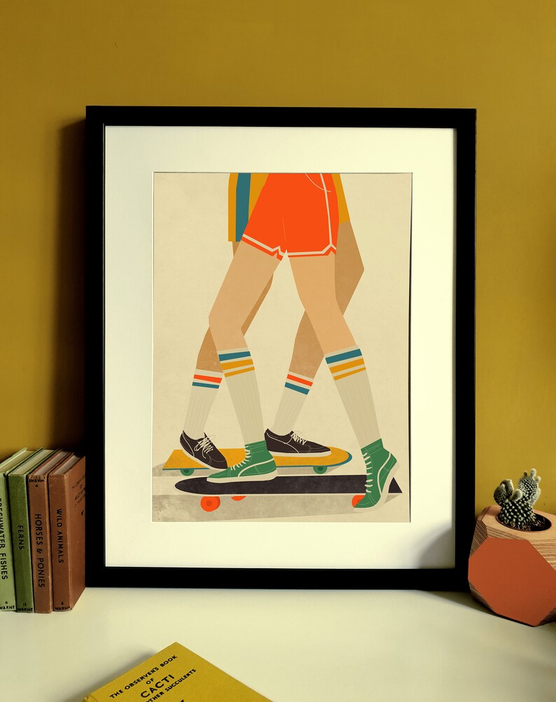 Skateboarding 1970s Illustration Poster A4 A3 A2 A3