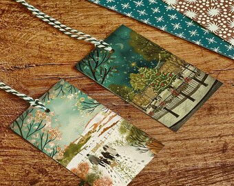 Geïllustreerde kerstcadeaukaartjes | Gerecycleerde kaart, set van 8 inch