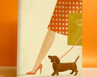 Dachshund Sausage Dog Illustration Print A3