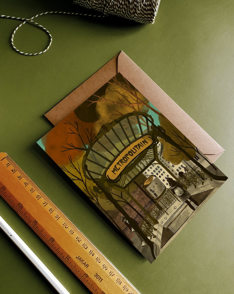 Paris Metro of Paris Art Nouveau Illustration Card image 1