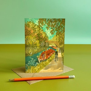Tarjeta con ilustración de barco de canal
