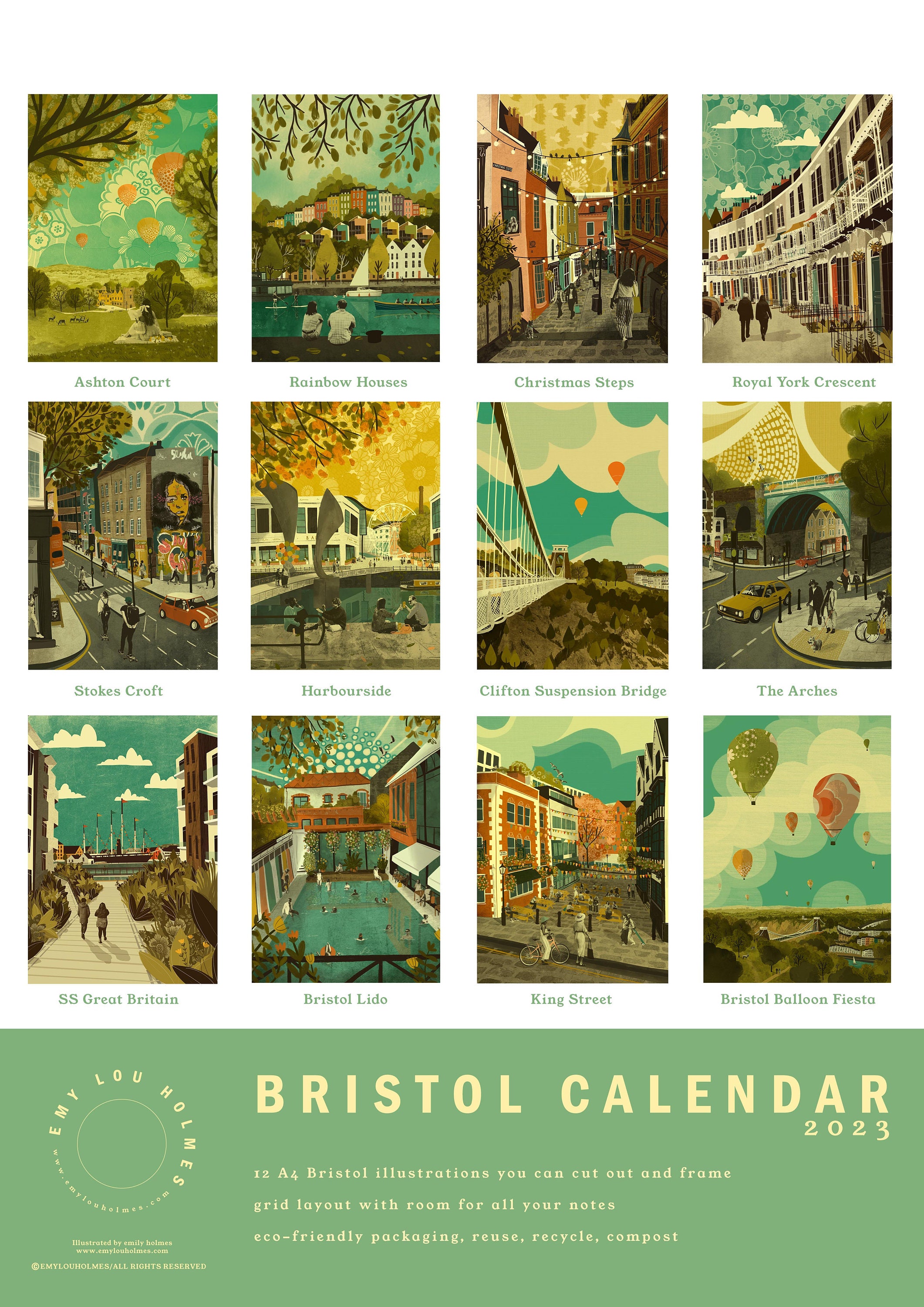 Bristol Calendar 2023 Illustration A3 Bristol Set of 12 A4 Etsy UK