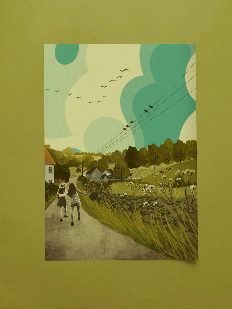 Priddy Mendips Hills Somerset Illustration Print A3 image 3