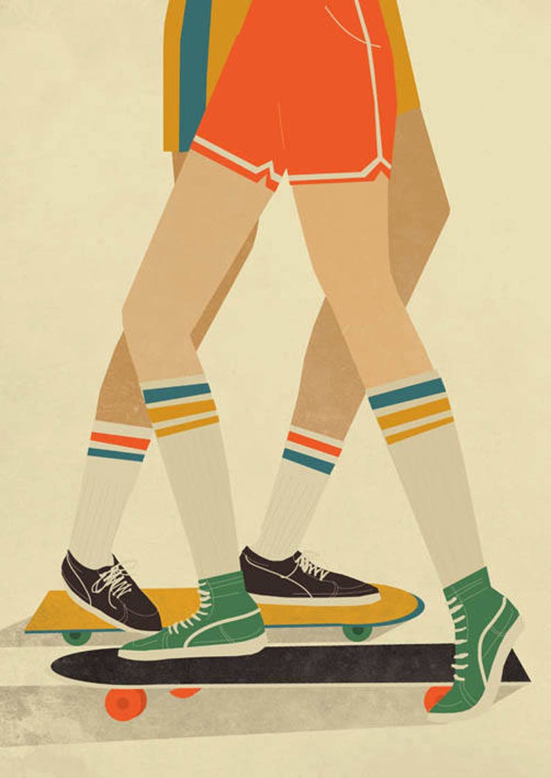 Skateboarding 1970s Illustration Poster A4 A3 A2 image 2