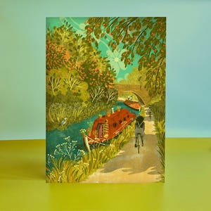 Canal Boat Illustration Print A3