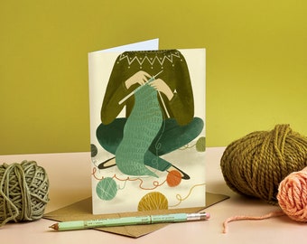 Knitting Girl Illustration Card