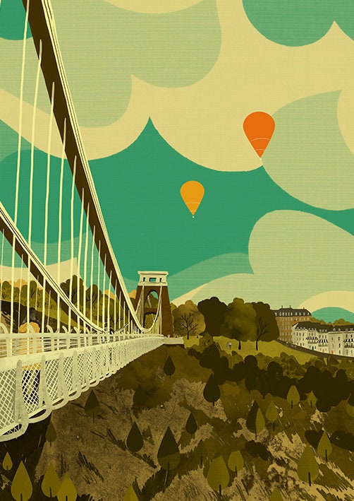 Bristol Clifton Suspension Bridge Somerset Illustration Print - Etsy UK