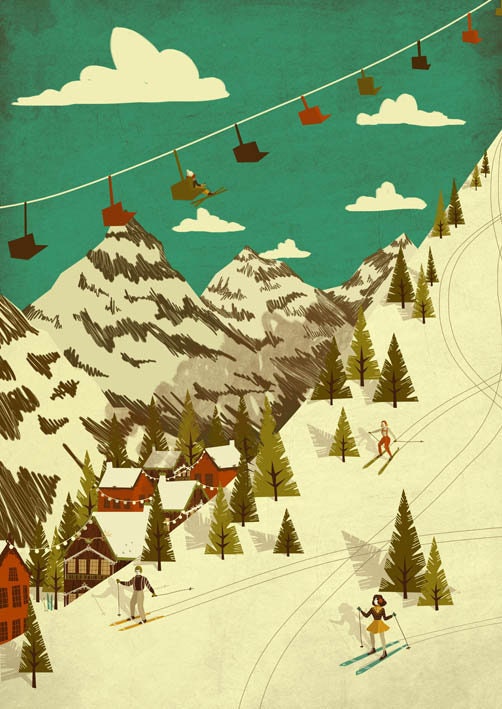 Skiing Christmas Illustration Greeting Card Set Etsy UK