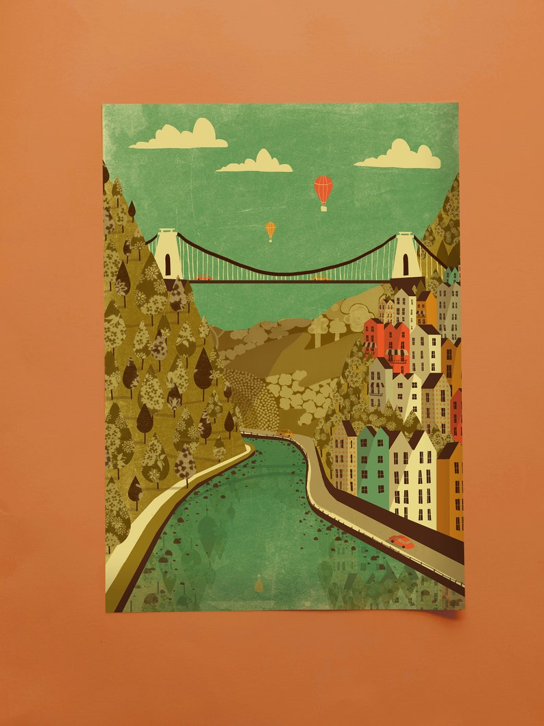 Bristol Clifton Suspension Bridge Illustration Poster A3 A2 Etsy UK