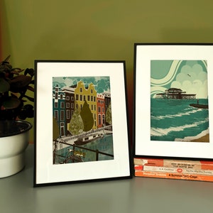 Reise Illustration Druck, klein gerahmt 18 x 15