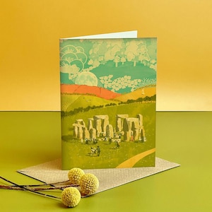 Cartão com ilustração do solstício de verão de Stonehenge
