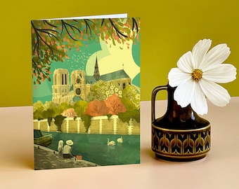 Paris Notre Dame Gardens Illustration Card