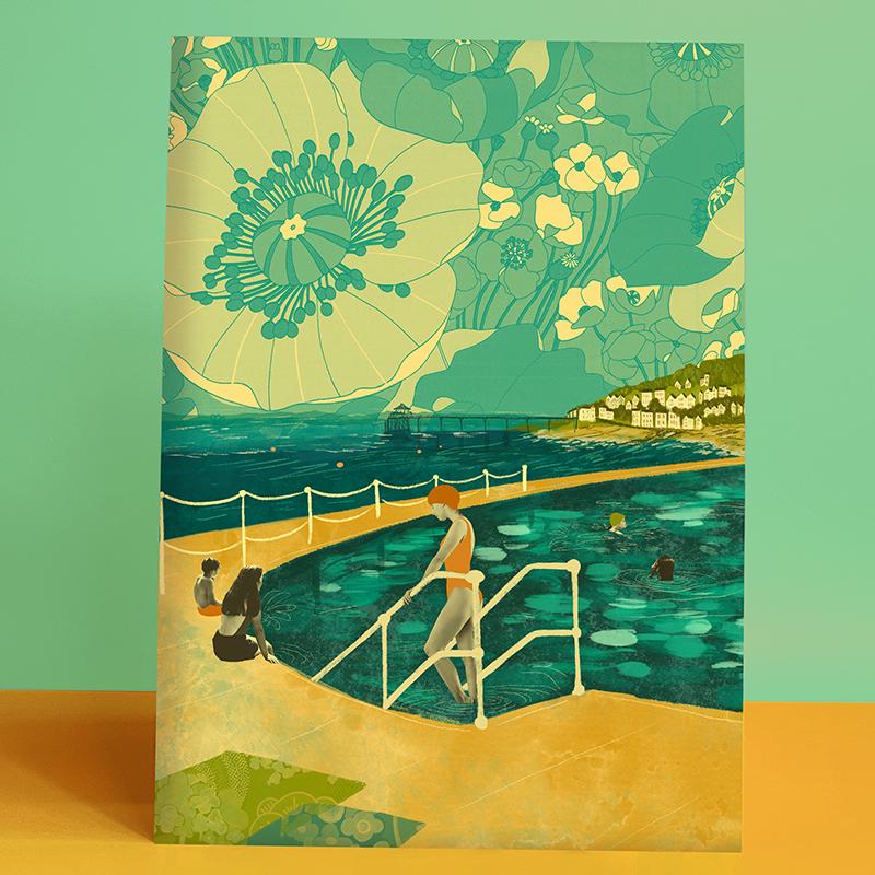 Clevedon Marine Lake Illustration A3 Print