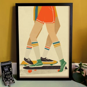 Skateboarding 1970s Illustration Poster A4 A3 A2 A2