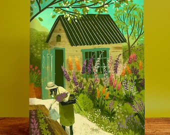 Cottage Garden Illustration Print A3