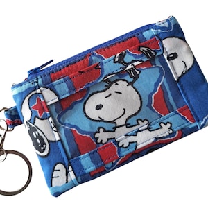 Estuche con cremallera para identificación de Snoopy, llavero con cordón, billetera para identificación de dormitorio