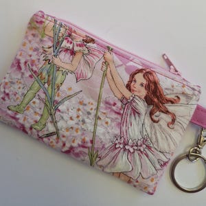 Bolsa de identificação com chaveiro de fadas rosa de algodão