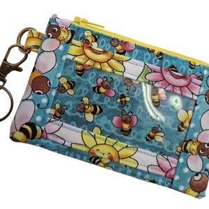 Cotton Bees and Flowers Key Fob ID Pouch
