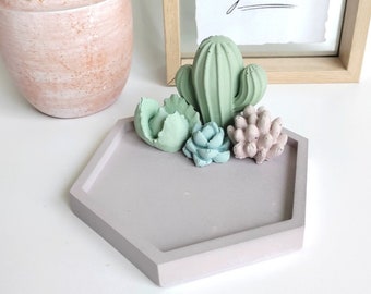 Vide-poches hexagonal Cactus - Bijoux - Béton - Cadeau - Géométrique - Personnalisé - Cadeaux pour pièce - Décoration d'intérieur