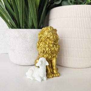 Concrete The Lion and the Lamb Statue, Christian Home Decor, Jesus, Bible, Room Decorations, Gift Set, Church, God, Scripture, Verses