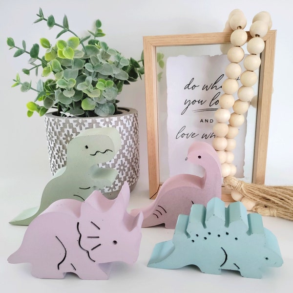 Pigmented Concrete Dinosaurs - Baby Nursery decor - Gift - Statue - kids - Cement Dinos -Baby Shower - Cute - Decorations - Party Favors