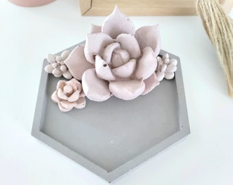 Succulent Hexagon Trinket Dish -Jewelry - Concrete - Gift - Geometrical - Custom - Part Favors - Bridal gift - Bridesmaid