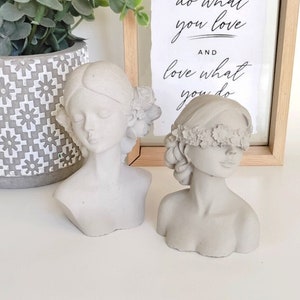 Handmade Concrete Bust Statue: Floral Crown Decor