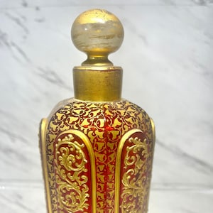 Antique Moser Cranberry Ruby Gilt Glass Perfume Scent Bottle Persian
