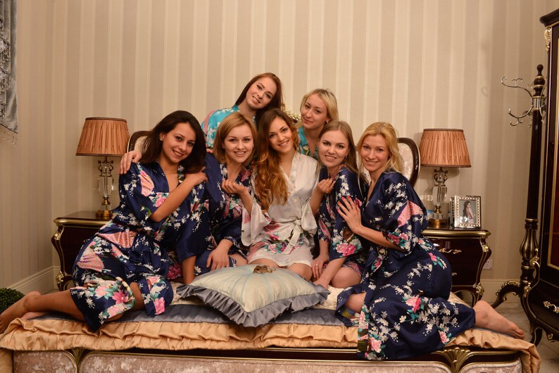 CD1 Kimono Robes Spa Robes Wedding Gifts Getting Ready Robes Bridal Party Robes Floral Robes Light Blue Ready Robes Shower robes