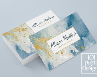 watercolor business card template gold printable business card etsy