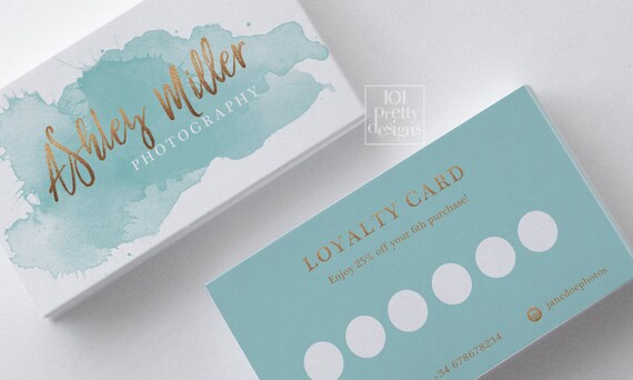Watercolor loyalty card design gold glitter printable loyalty card design gold and blue reward card rose gold foil makeup artist glitter Il_570xn