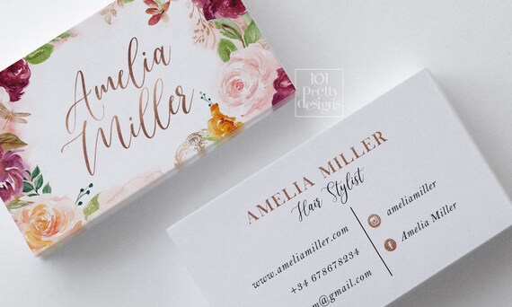 Floral Business Card Design Printable Business Card Watercolor